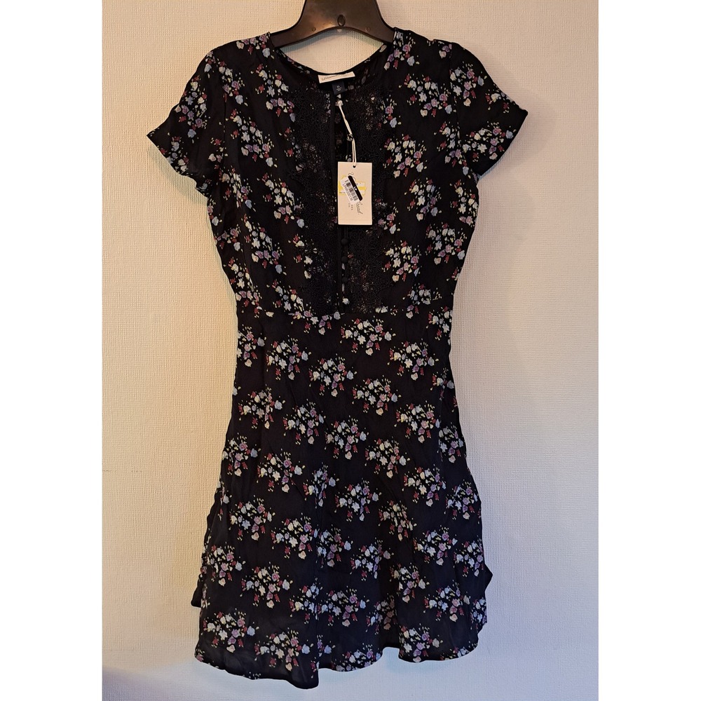 Universal Thread Floral Mini Dress XS Black New Lace Boho Cap Sleeve 1160-192-B8